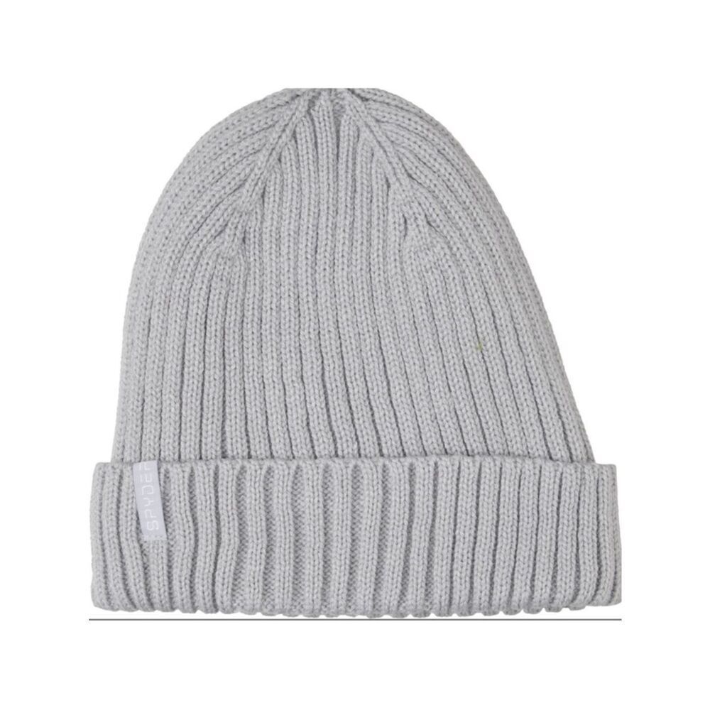 SPYDER OS Men’s Unisex Gray Fleece Lined Ribbed Knit Scull Cap Beanie Hat